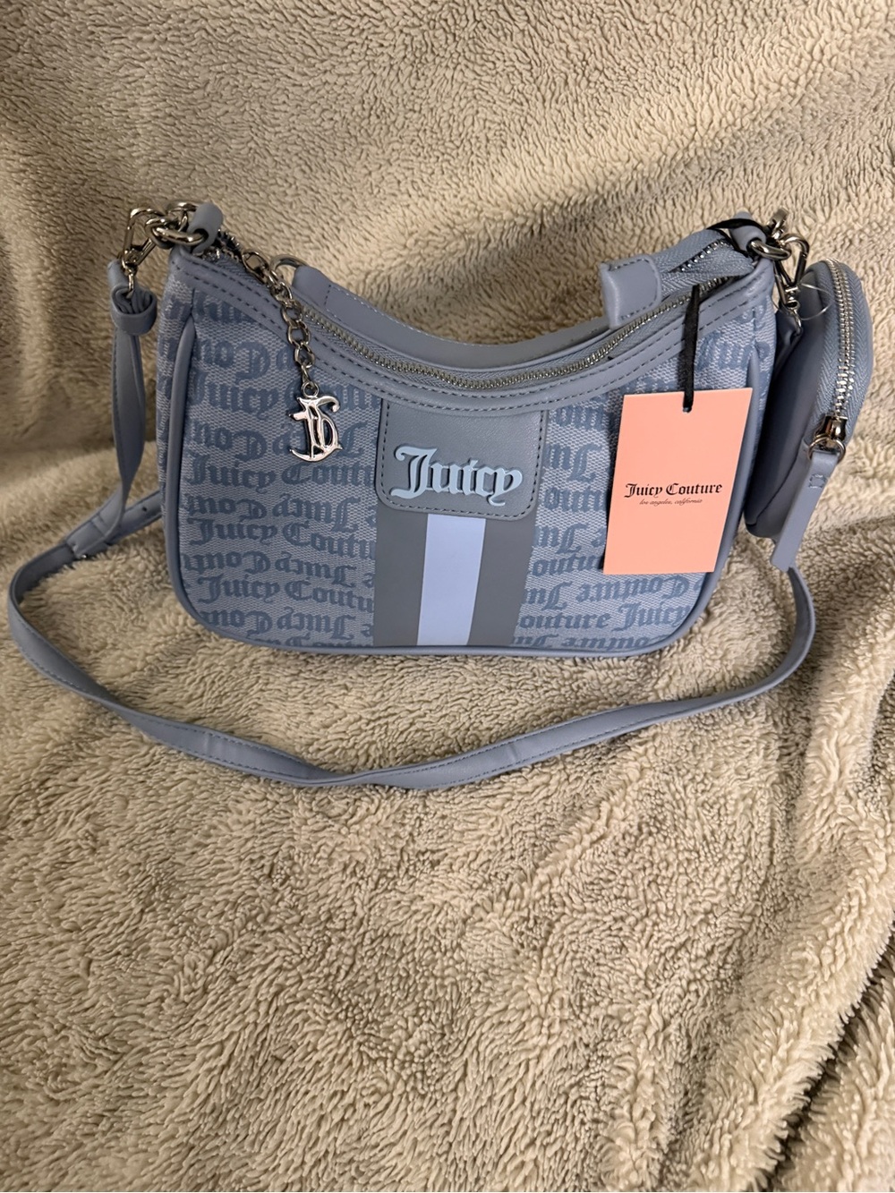 Juicy Couture Light Blue Logo Shoulder Bag with Coin Pouch